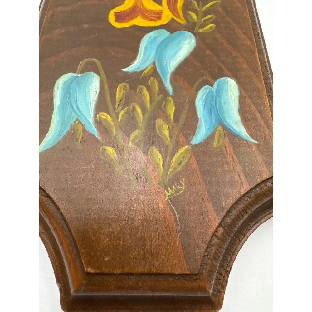 Vintage Welcome Sign Wood Wall Hanging Hand Painted Floral Folk Art Farmhouse
